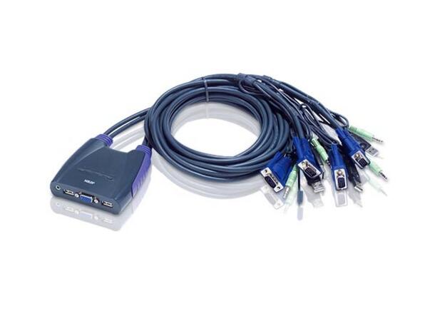 Aten KVM  4-PC 1-Bruker CS64US Fast kabel, 0,9 + 1,2 met. VGA, USB, Lyd
