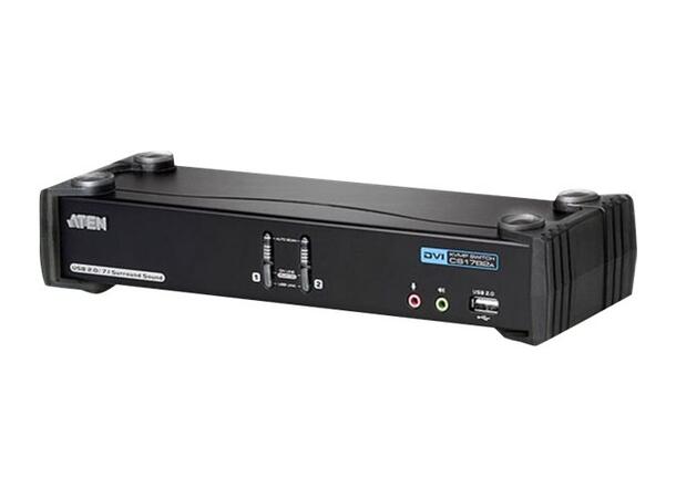 Aten KVM  2-PC 1-Bruker CS1782A Switch Box, DVI-I, USB, 7.1 Lyd