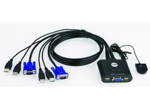 Aten KVM  2-PC 1-Bruker CS22U Fast kabel, VGA, USB, Fjernkontroll