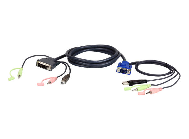 Aten KVM kabel 1.8m 2L-7DX2U USB VGA to DVI-A KVM Cable w Audio