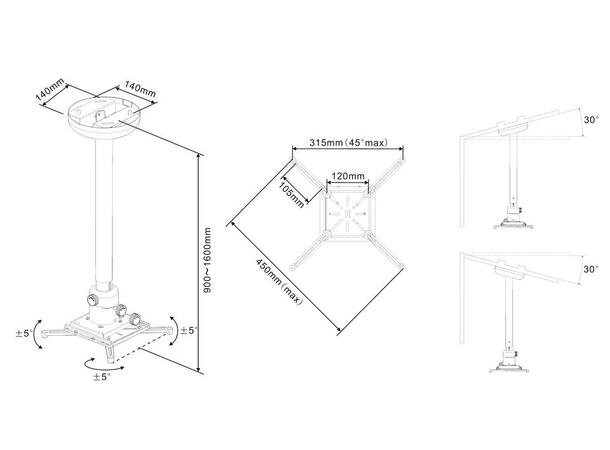 Multibrackets Projektor takfest 160-300 Hvit, Maks 10Kg 