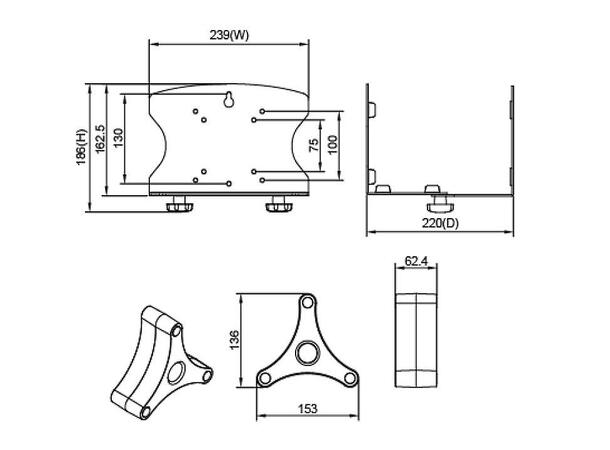 Multibrackets PC Holder Gulv/Veggfeste 