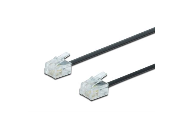 DCI Teleledning RJ11 (6/4) / RJ11 (6/4) Svart, modulær kabel, 0,5m, flat 
