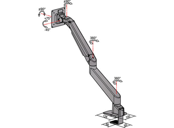 Multibrackets VESA Gas Lift Arm Single B lack w. Duo Crossbar 