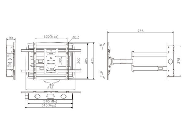 Multibrackets Veggfeste innebygget arm Svart, 600x400, 45Kg, 32-80" 