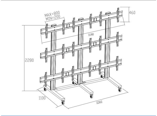 Multibrackets Gulvstativ 9 skjermer 40-55", 800x400, max 360kg, 