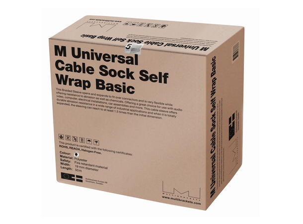 Multibrackets Universal Cable Sock Self Wrap Basic 19mm Black 50m 