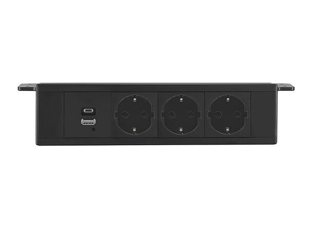 Stoltzen TALOS UD 3xPower+USB-A/C Black Under-Desk Power Outlet, 1.8m Cable 