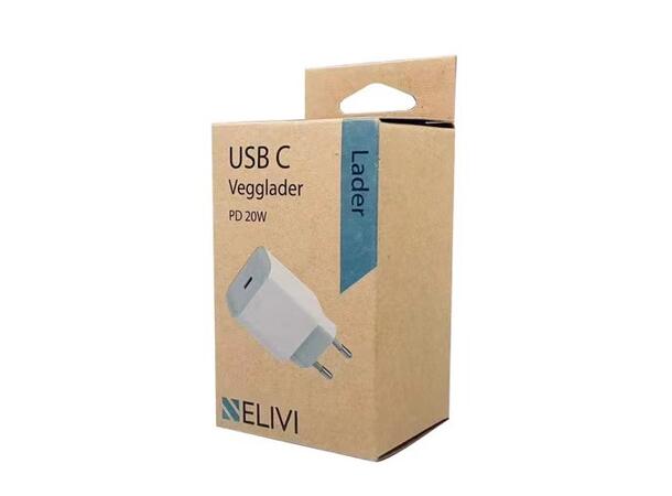 Elivi USB C Väggladdare PD DC 5V/3A, 9V/2.22A, 12V/1.67A, 20W 